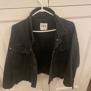 Zara Black Denim Cropped Jacket
